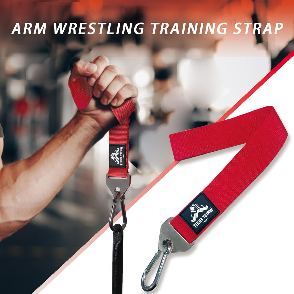 WRIST FIGHT Heavy-Duty Arm Wrestling Training Strap for Pronation Strength with Stainless Steel Buckle and Carabiner – Wrist and Grip Strengthener (Red-LP)