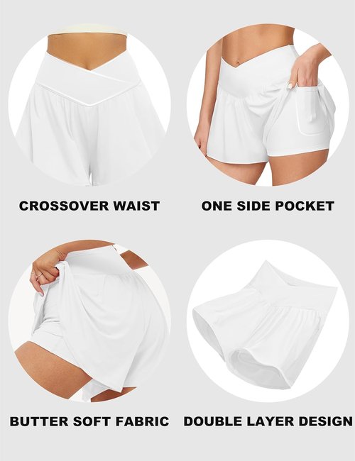 FireSwan Women's Crossover Athletic Shorts - 2 in 1 Flowy Running Shorts with Pockets | Spandex Butterfly Skorts