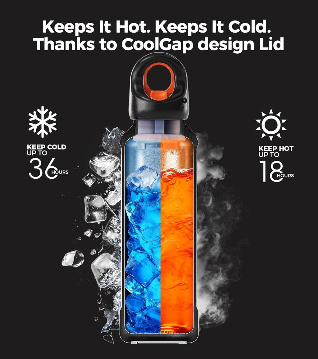 TakeToday 20oz Insulated Water Bottle - Stainless Steel Double-Wall Thermos | Leakproof & BPA-Free, Orange