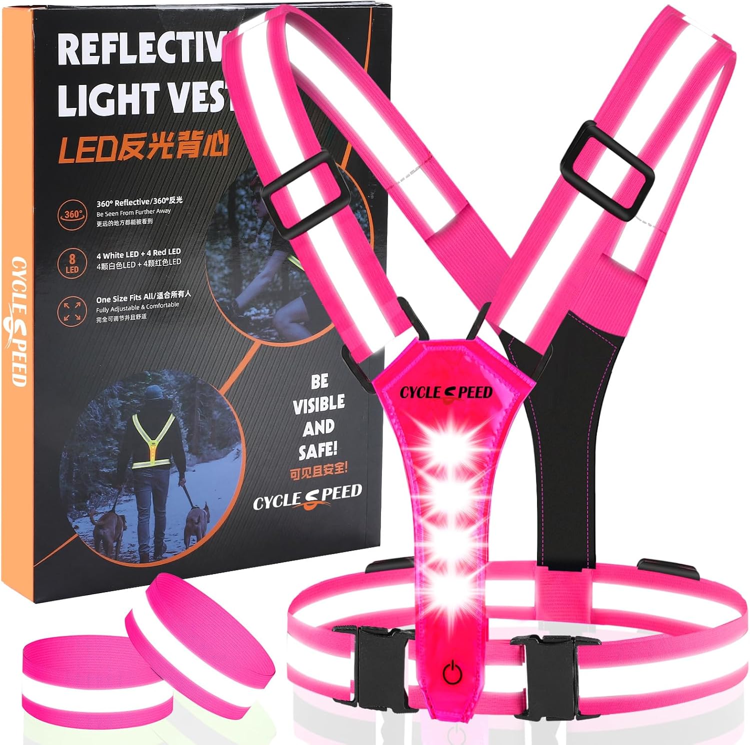 Skiennix LED Reflective Vest | High Visibility Light-Up Running Gear | USB Rechargeable & Adjustable for Men, Women, Kids