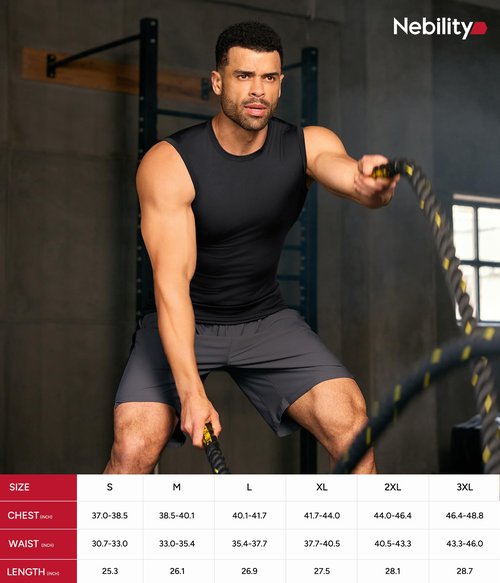 Nebility Mens Compression Shirt Tank Top Slimming Undershirt Workout Quick Dry Athletic Sleeveless Tummy Body Shaper - Black,X-Large