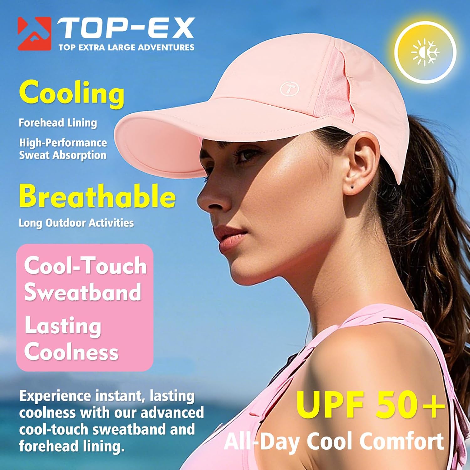 TOP-EX Cooling UV 50 High Ponytail Baseball Cap for Women - Breathable & Stylish for Running, Golf, Sports