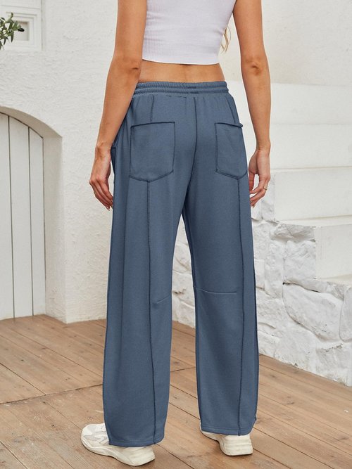 Dokuritu Barrel Pants Women Casual Drawstring Baggy Sweatpants Elastic Waist Wide Leg Lounge Pants with Pockets