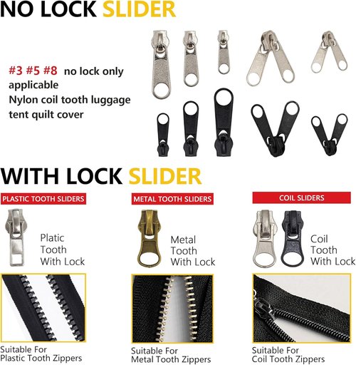252Pcs Zipper Repair Kit Replacement Zippers Sliders Universal Zippers Fix Repair with Pulls and Pliers for Clothes Backpack Boot Tent DIY #3#5#8 Sizes