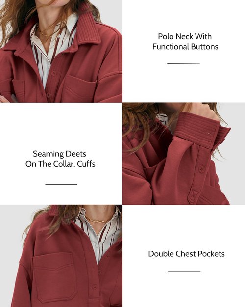 Gacaky Sweatshirt for Women Oversized Casual Long Sleeve Polo V Neck Split Pullover Tops Fashion Outfits Clothes Burgundy Medium