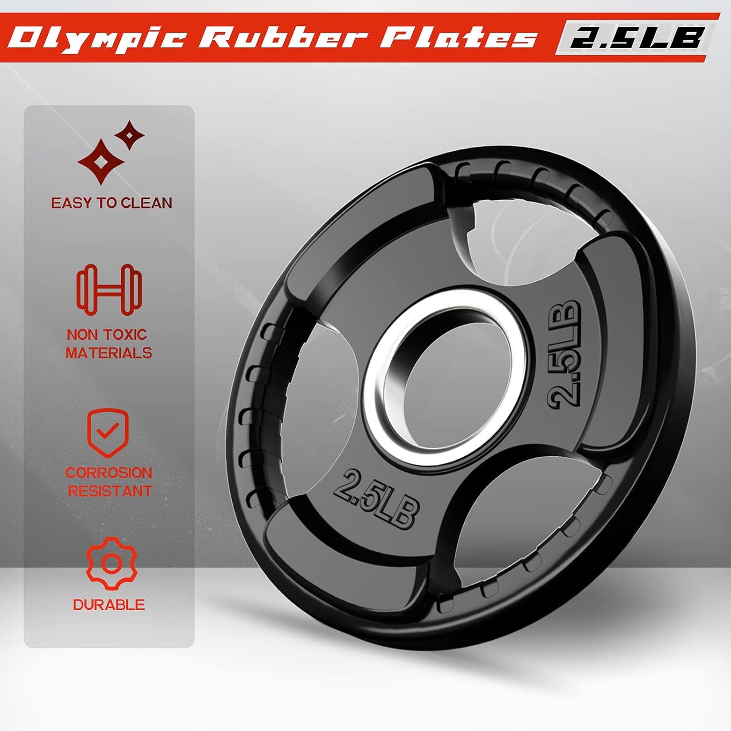 RitFit Weight Plates - 2-Inch Olympic Rubber Grip Plates for Weightlifting | Home & Gym Use