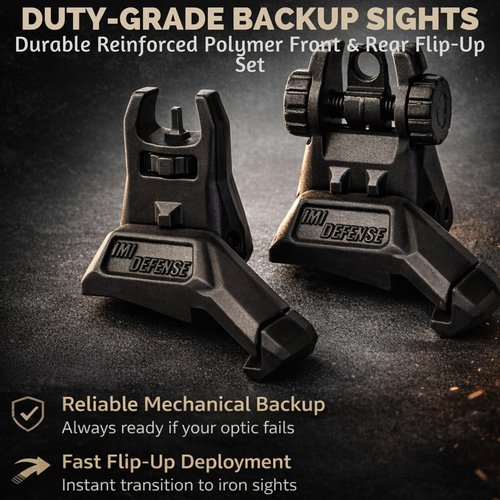IMI Defense TFS Front and Rear Flip-Up Iron Sights – Polymer Backup Sight Set, Dual Aperture, Fiber-Reinforced, 45-Degree Offset (Black)