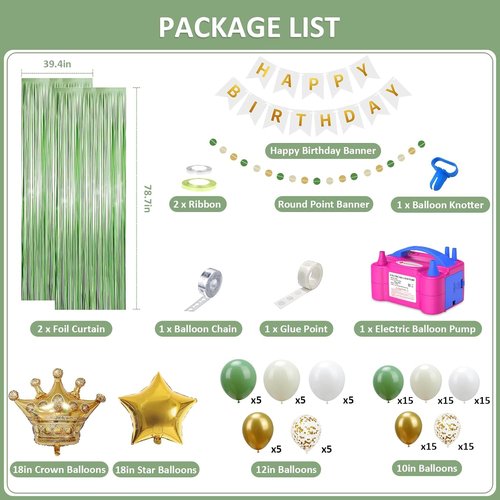 Boho Birthday Decorations | Sage Green Balloon Garland Kit with Electric Pump for Women
