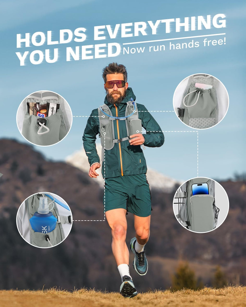 Skiennix Hydration Running Vest - Adjustable Backpack with Front Phone Holder | Unisex Design