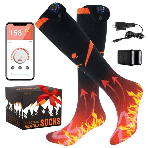 Heated Socks for Women Men, Auxemu APP Control Rechargeable Electric Heated Socks, 7.4v Fast Heating 6000mah Compact Battery Feet Warmer for Winter Outdoor Hunting Fishing Skiing(Style B, M)