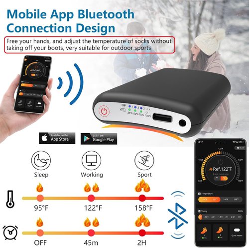 Heated Socks for Men & Women with App Control 5000mAh x2 Rechargeable Electric Heated Socks Up to 9 Hours Washable Warm Socks for Outdoors Work Skiing Hunting Riding Cycling Hiking Camping Xmas Gifts