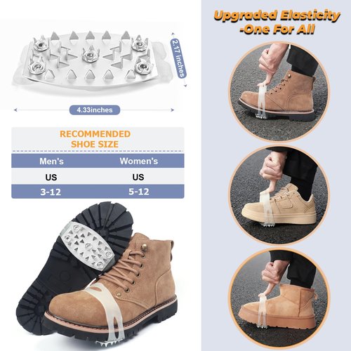 25-Spike Traction Cleats with Enhanced Grip | Anti-Slip Ice Cleats for Snow and Ice | Translucent Top Design | Easy On-Off Crampons