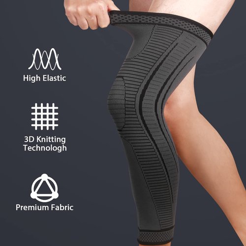Ruilaibao 2 Pack Full Leg Compression Sleeves, Long Knee Brace Support for ACL,PCL, Meniscus Tear, Arthritis, Tendinitis,Men And Women (Black, Large)
