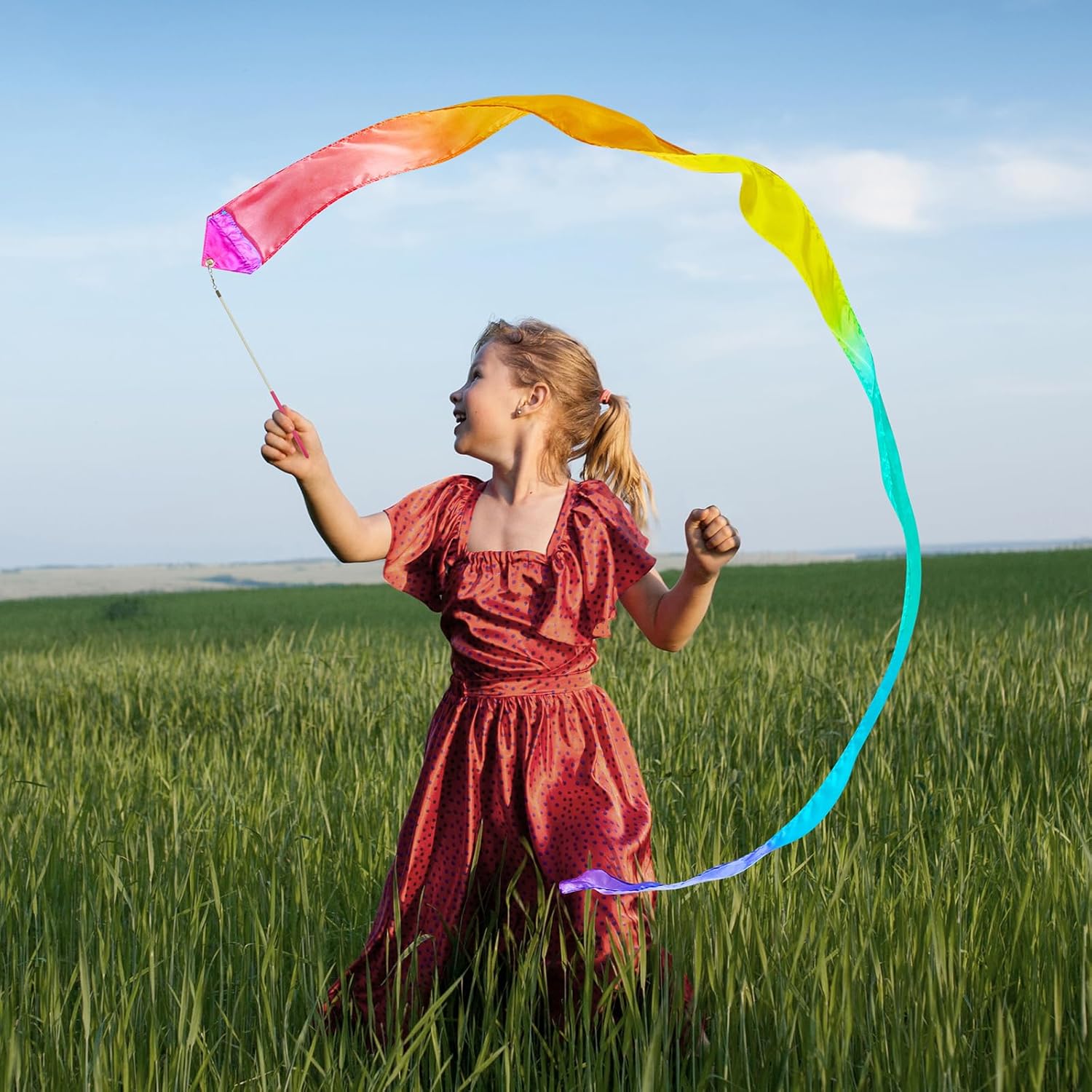 Skiennix 100% Silk Dance Ribbon Streamer - Perfect Easter Gift for Toddler Girls | Ballerina Spring Toys