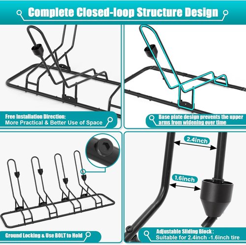 Bike Rack Stand - Safeguard Your Disc Brakes & Derailleurs | Fits 12"-29" Tires, Waterproof Design for 4 Bikes