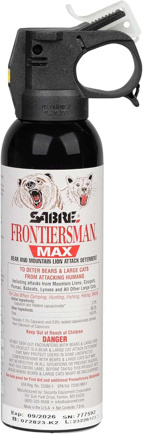 SABRE Frontiersman MAX Bear Spray - Maximum Strength, 40 ft Range, EPA-Registered, 7.9 oz | Outdoor Hiking & Camping Safety