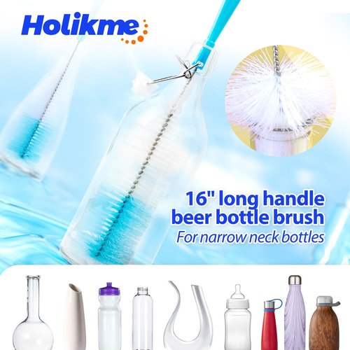 Holikme Bottle Brush Set - Long Handle Tube Cleaner for Narrow Neck Beer & Wine Decanters | Azul