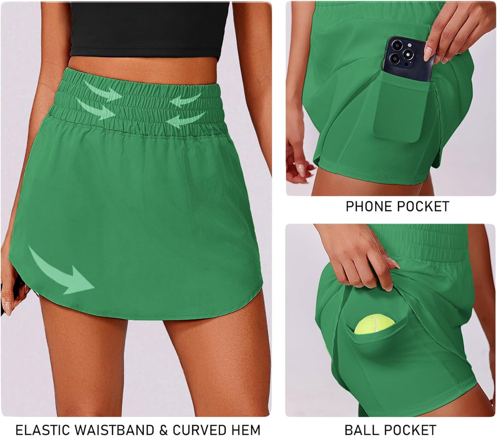 PINSPARK Golf Skirts for Women - High Elastic Waist Athletic Skort with 2 Pockets | Curved Hem Design for Tennis & Pickleball