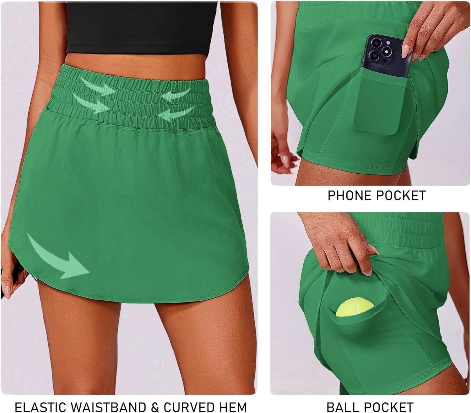 PINSPARK Golf Skirts for Women - High Elastic Waist Athletic Skort with 2 Pockets | Curved Hem Design for Tennis & Pickleball