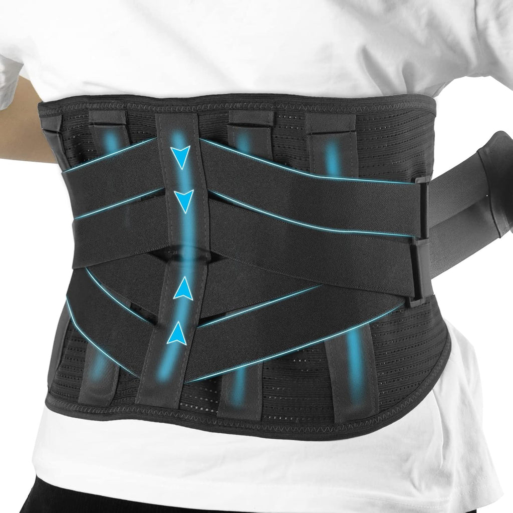 Skiennix Lower Back Brace - Breathable Pain Relief Support Belt for Herniated Disc | Adjustable Medium, Black