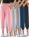 Taiyin 5 Pack Women's Ultra Soft Lounge Capri Joggers Sweatpants with Pockets for Athletic Running Yoga Workout Lounge Pants (L)