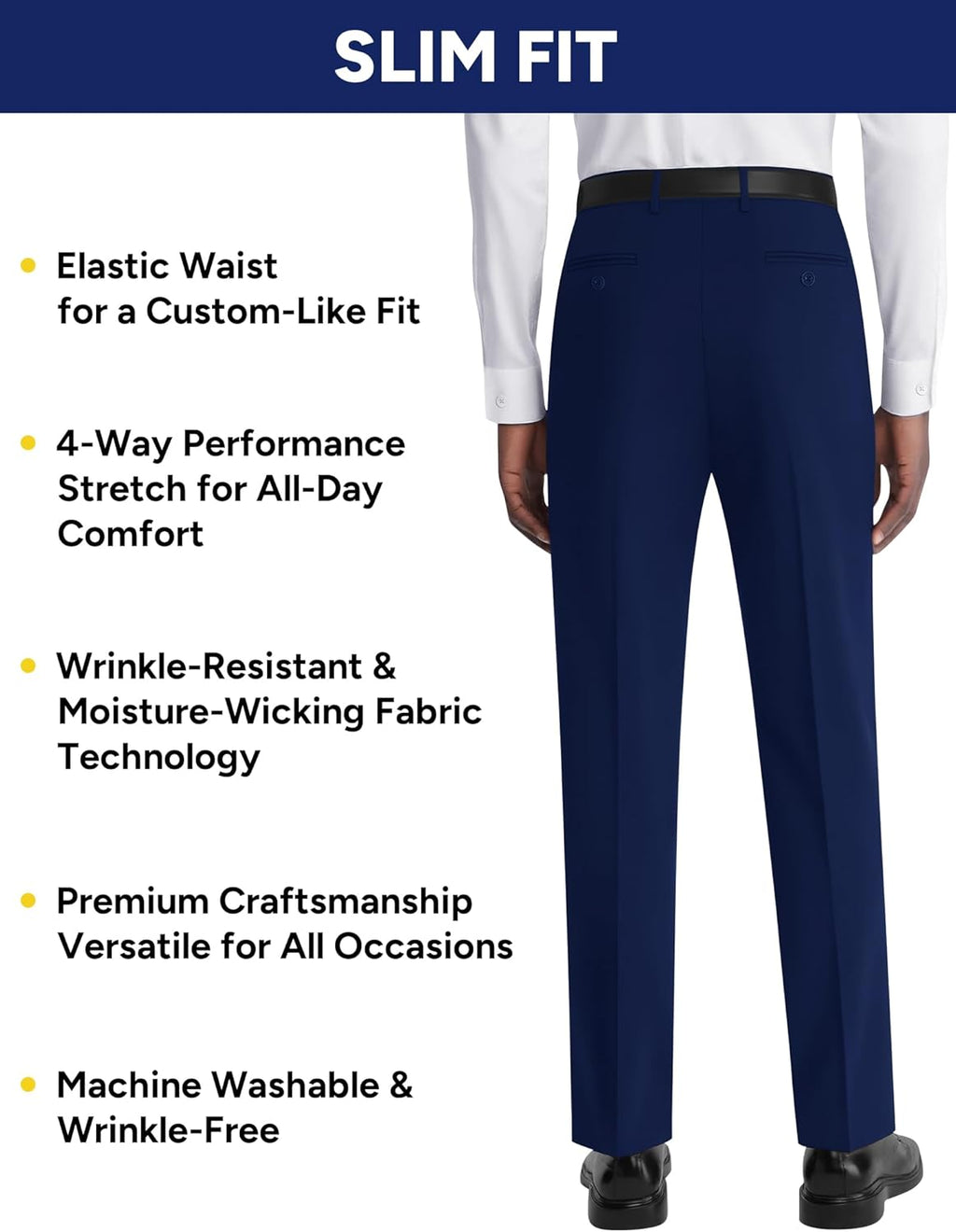 Skiennix Men's Stretch Dress Pants - Expandable Waist for Comfort | Slim Fit, Classic Straight, Big & Tall