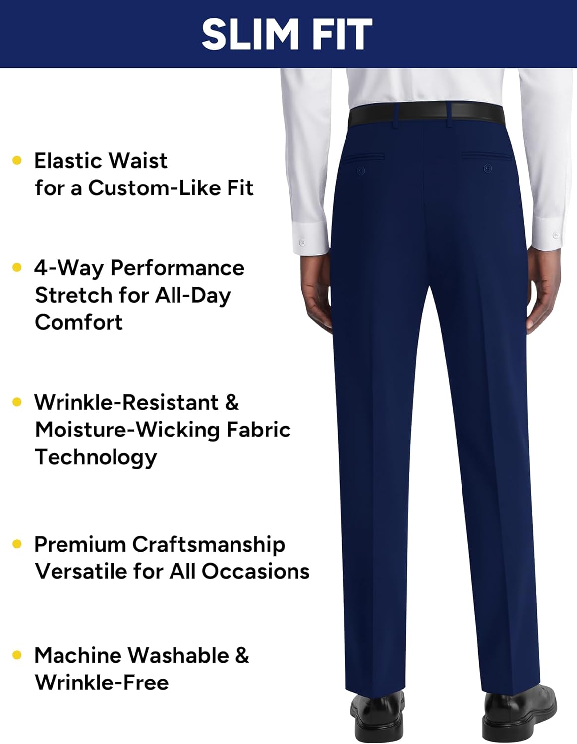 Skiennix Men's Stretch Dress Pants - Expandable Waist for Comfort | Slim Fit, Classic Straight, Big & Tall