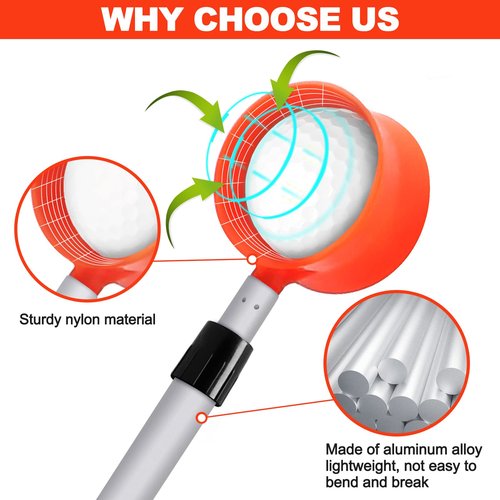 ToVii Golf Ball Retriever - Telescopic 18ft Aluminum Alloy Pole and Firm Nylon Cup Grabber
