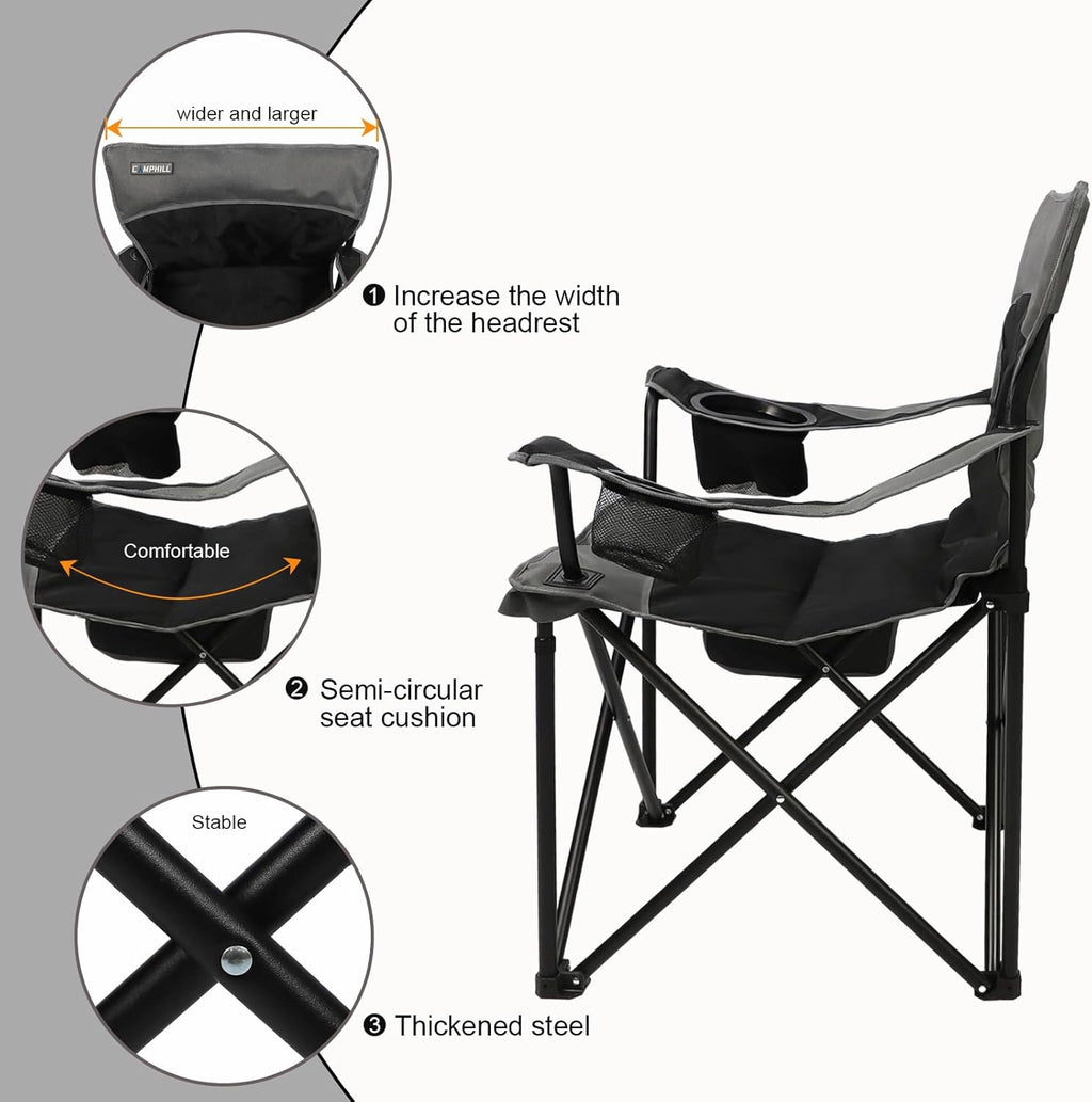Skiennix Oversized Portable Camping Chair - Collapsible Design with Pocket & Cup Holders | Ideal for Outdoor Adventures