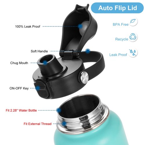 EIPOSAU Auto Flip Lid for Hydro Flask Wide Mouth, Great Spout Lid for Simple Modern, Fits for Iron Flask and Other Brands, Replacement Lid with Button Lock
