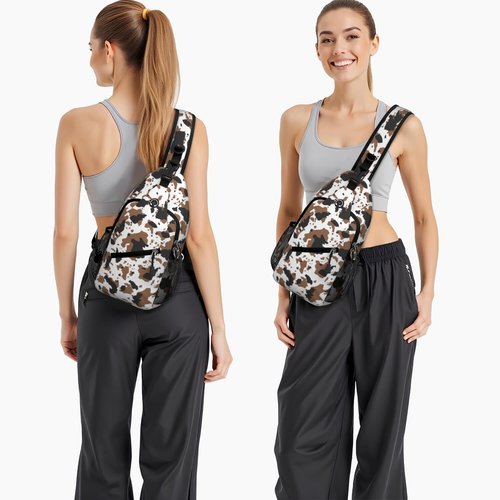 Cow Printed Sling Bag for Women Men Small Crossbody Sling Backpack Travel Hiking Daypack Cow Print Chest Shoulder Bag