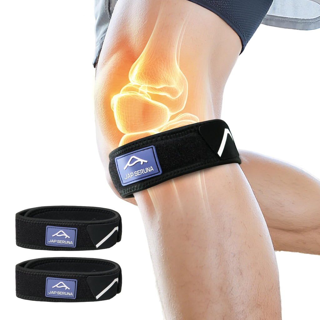 JAPSERUNA Patellar Band Tendon Support Strap - 2 Pack Adjustable Non-Slip Knee Brace for Helps Relieve Pain & Swelling for Hiking, Running, Jumpers Knee, Tendonitis, Basketball, Squats