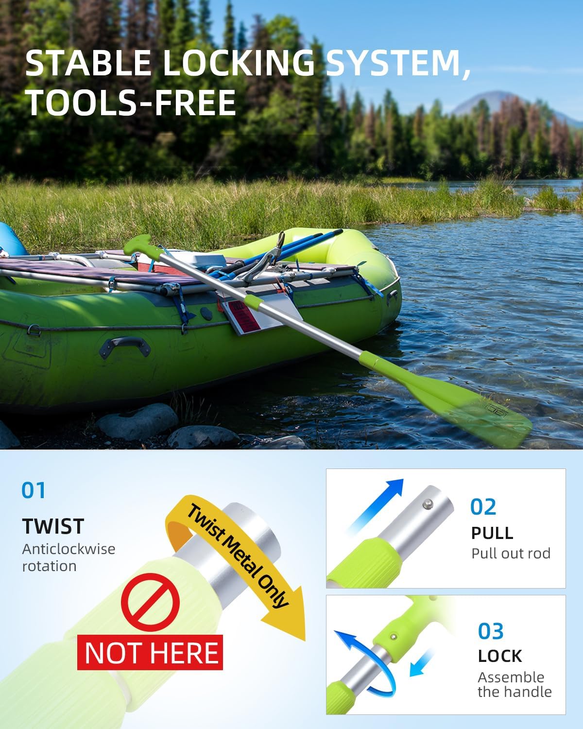 OCEANBROAD Telescoping Emergency Paddle - Adjustable 21''-42'' or 26''-54'' Aluminium Shaft for Kayaking & Canoeing