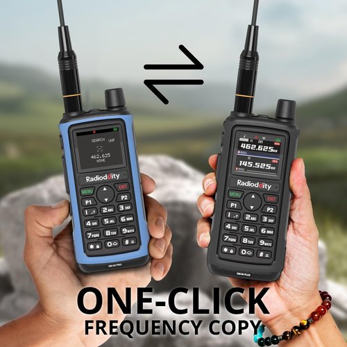 Radioddity GM-30 PRO GMRS Radio, Long Range Handheld Radio with UHF/VHF/NOAA/FM/Airband Reception, APP Wireless Programming 1.77" TFT Display, Frequency Copy, 1,000 Channels, 2 Pack & 2 Speaker Mic