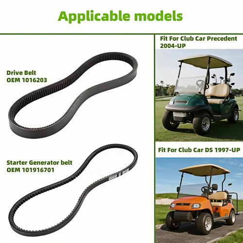 GENOUR Club Car Clutch Drive Belt & Starter Generator Belt Kit for DS (1997-Up) & Precedent (2004-Up) Gas Golf Carts | OEM 101916701 1016203 Replacement | Clutch Belt