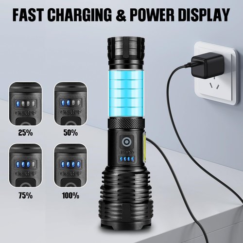**BERCOL LED Rechargeable Flashlight - 99,000 Lumens Super Bright & Waterproof | 2 Pack for Home & Camping**