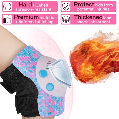 Ausletie Knee Pads for Kids Girls Protective Gear Set Adjustable Knee Pads and Elbow Pads Set with Wrist Guard for Girls Kids Toddler Roller Skates Bike Cycling Skateboard Scooter (Blue&White Mermaid)