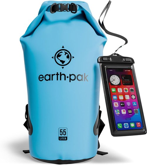 Earth Pak Waterproof Dry Bag - Roll Top Backpack Keeps Gear Dry | Includes Waterproof Phone Case