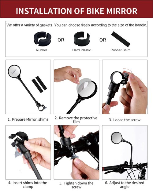 Newlight66 Bike Mirror, Adjustable Handlebar Rear View Mirrors For Mountain Road Bike Bicycle Electric Motorcycle (Black-2PC)