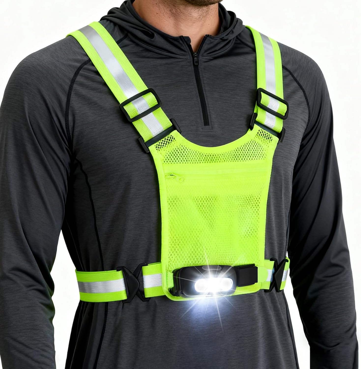 Skiennix Reflective Running Vest - 3-Mode Motion Sensor Lights & Adjustable Tilt | 360° Visibility, Green
