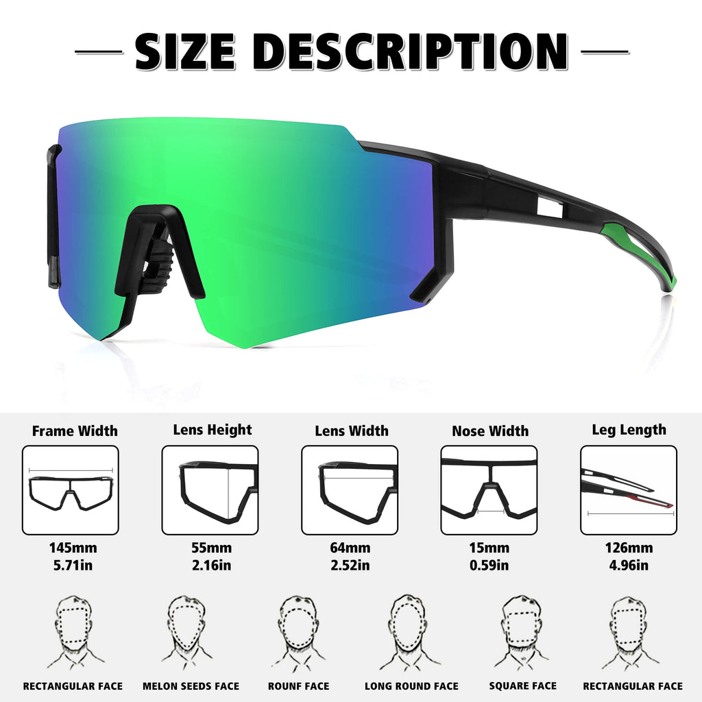 STORYCOAST Polarized Sports Sunglasses for Men Women,Bike Glasses Cycling Mountain Bike Sunglasses UV400 Protection Black-Green