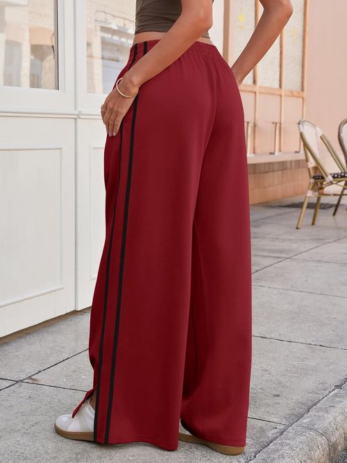 Fisoew Women's Wide Leg Pants - Casual Baggy Sweatpants with Elastic Waist & Side Slit | Pockets Included