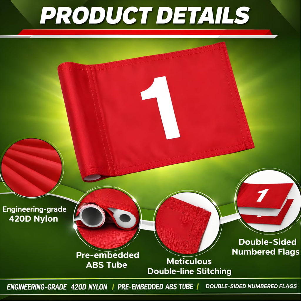 Set of 3 Double Sided 8x6 Inches Numbered Golf Polyester Flag - Mini Practice Putting Green Flags for Yard in 420D Nylon - Small Banner Numbered with Tube Inserted - Numb Flag for Indoor or Outdoor