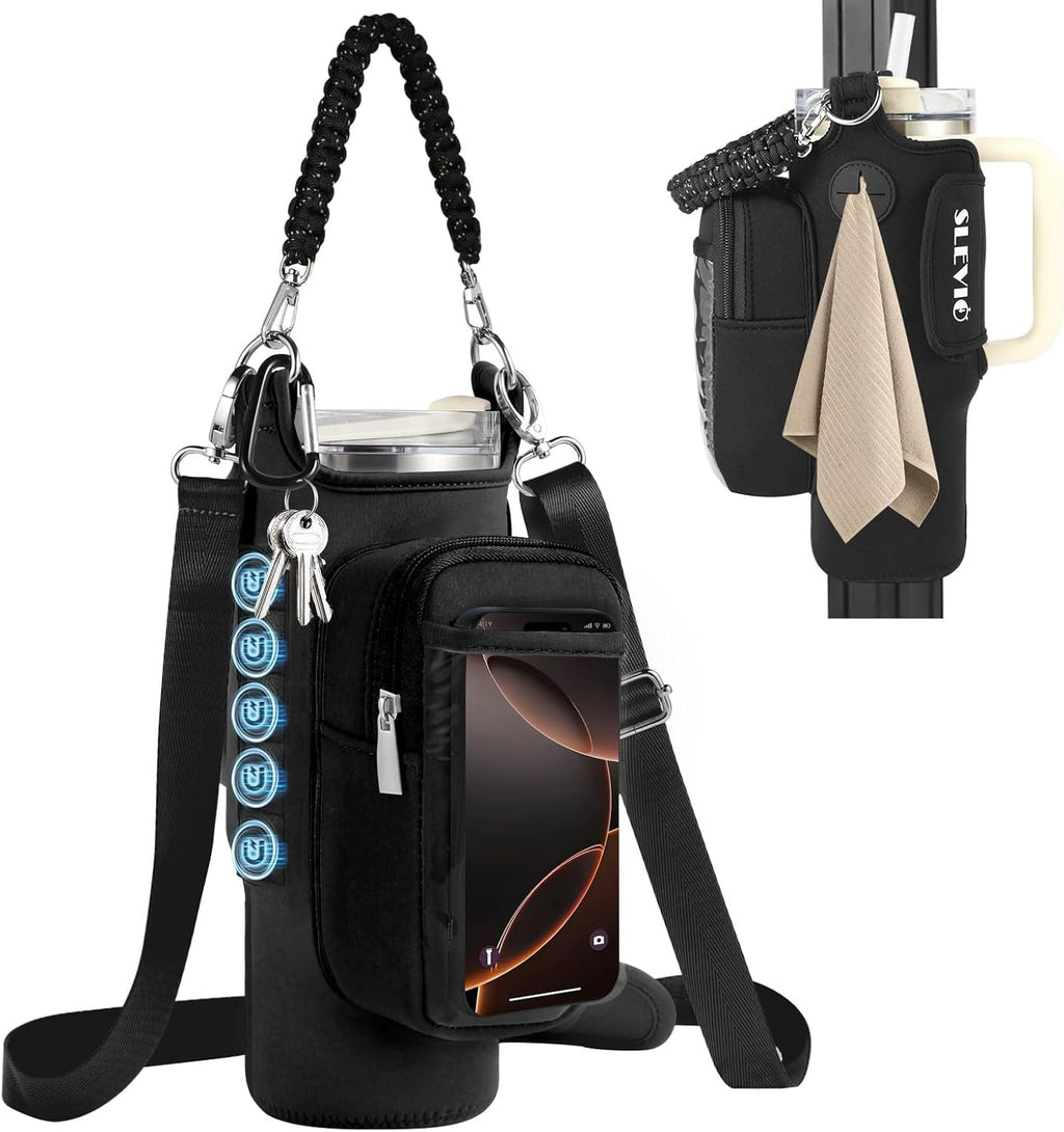 Skiennix Magnetic Gym Bag - Water Bottle Carrier Holder with Strap for Stanley - Compact Accessory Pouch
