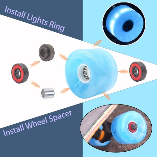 LONTOHCE Skateboard Wheels Cruiser Skateboard Wheels 65mm 78A with Skateboard Kit, Bearings and Spacers (Blue)