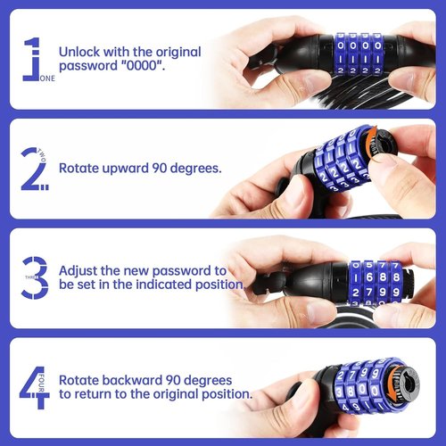 Bike Lock Cable,Anti Theft Cable Lock,4 Digit Security Resettable Combo Bike Lock, for E-Scooter, Electric Bike, Mountain Bike,Bicycle, Motorbikes