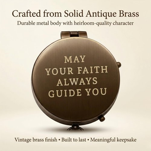 Baptism Gifts for Boys – Confirmation & First Communion Compass Gift – Catholic Christian Brass Pocket Compass with Scripture – Religious Keepsake for Christening – Gift for Godson, Son, or Grandson