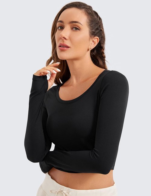 CRZ YOGA Butterluxe Long Sleeve Crop Top - Slim Fit Women's Workout Shirt | Athletic Gym Tee