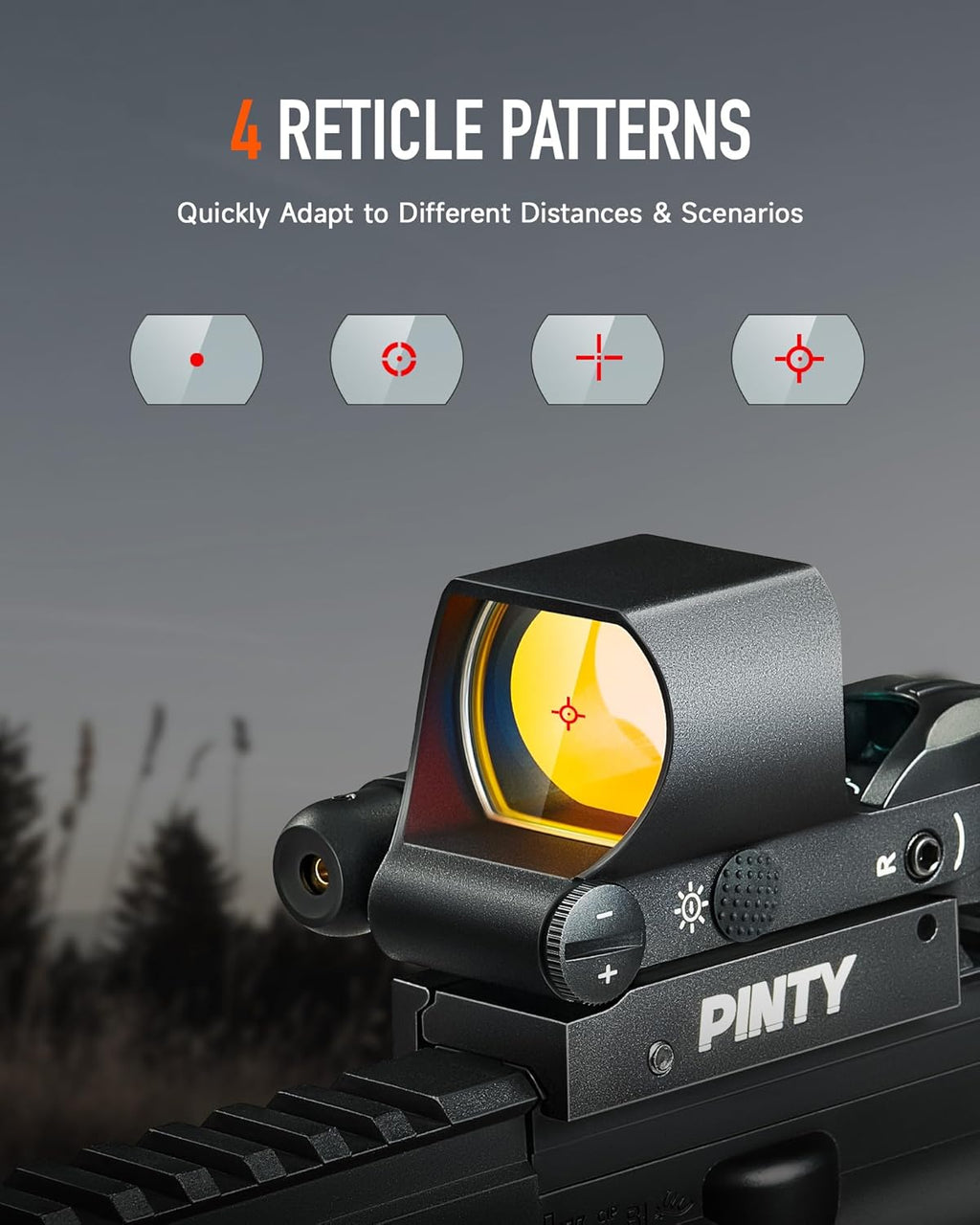 PINTY Red Dot Sight - Compact Tactical Reflex Optics with Multiple Reticles for Picatinny Rail