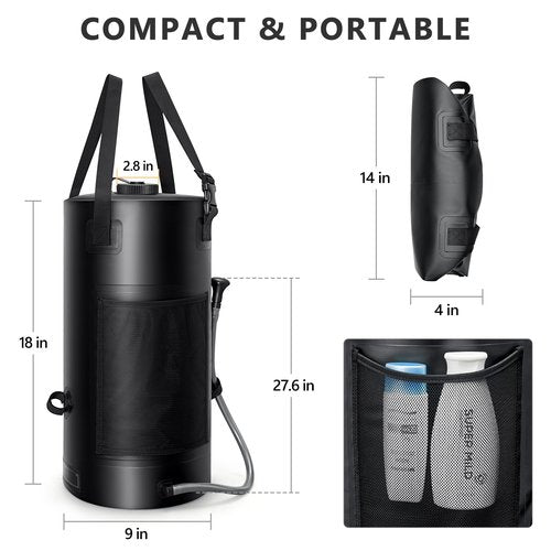 SPACEREST Solar Shower Bag, 5 Gal/20L Solar Heating Camping Shower Bag, On-Off Switchable Shower Head, Portable Shower with Thick Tarpaulin for Camping, Surfing, Outdoor Traveling, No Tear & Leak